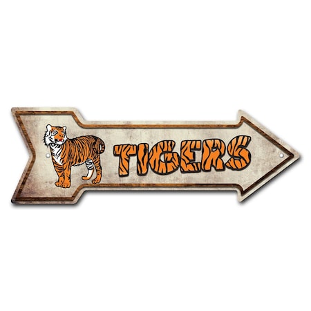 Tigers Arrow Sign Funny Home Decor 24in Wide